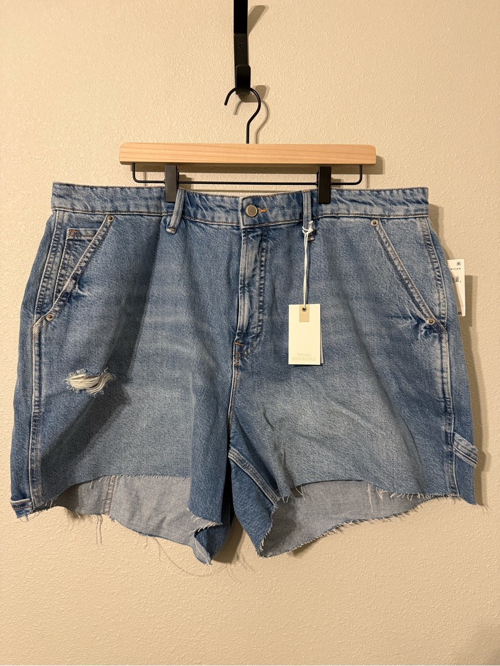 Good American Light Blue Distressed Denim Shorts